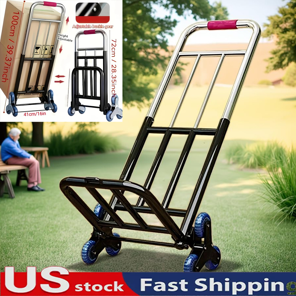 330 lbs Stair Climbing Cart Heavy Duty Folding Hand Truck Dolly 6 Wheels + Ropes