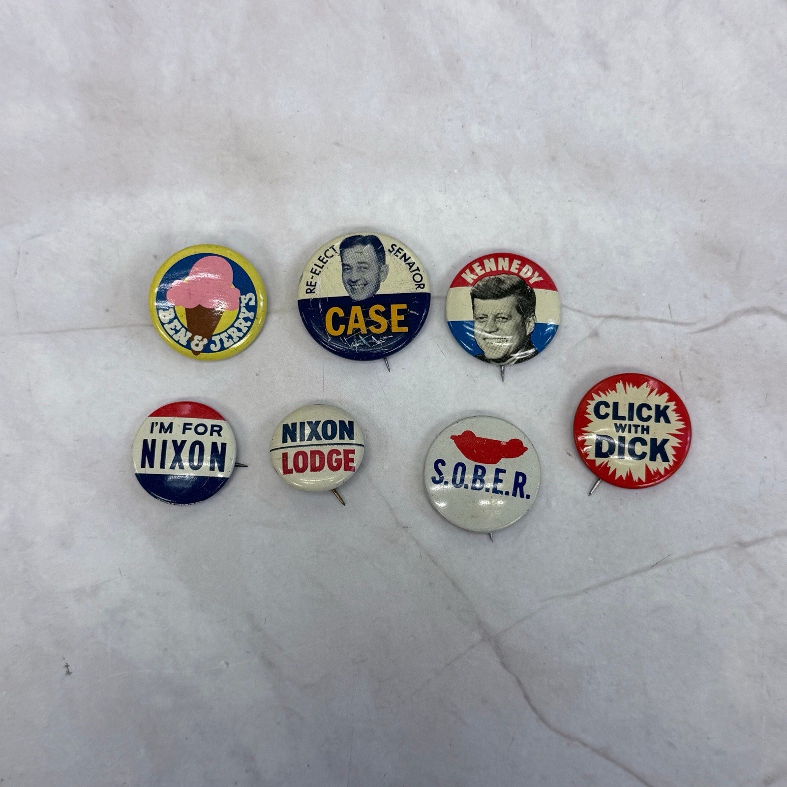 Vintage Political Pinback Button & Tobacco Tin Lot Reagan JFK Nixon 27 pcs