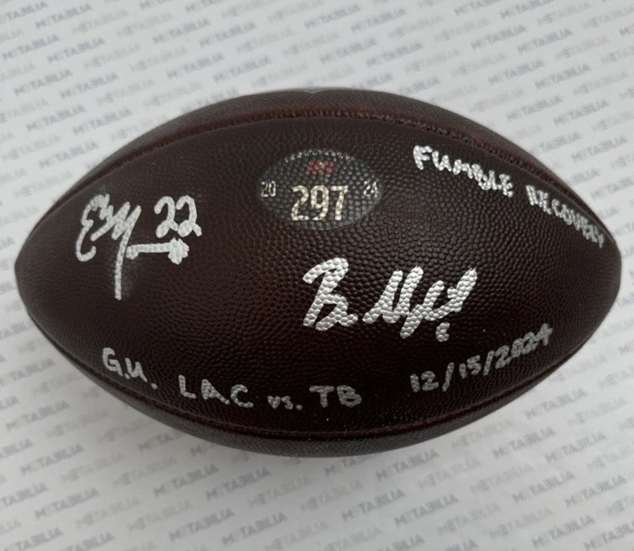 Baker Mayfield 2024 Dual Signed Game Used Ball - Buccaneers/ Chargers with COA