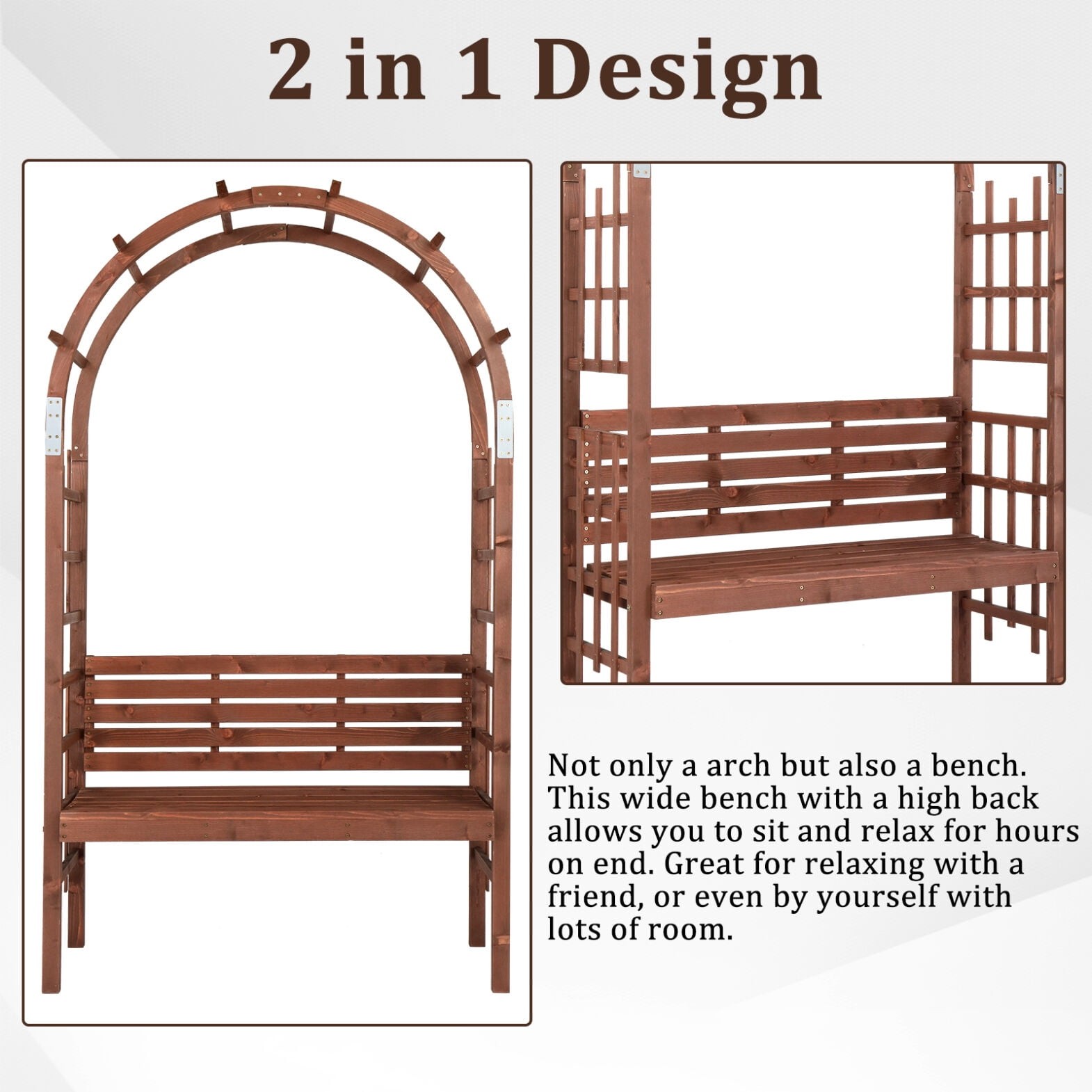 81.5" Outdoor Arbor Trellis w/Bench, Wooden Garden Bench Arch Pergola Backrest