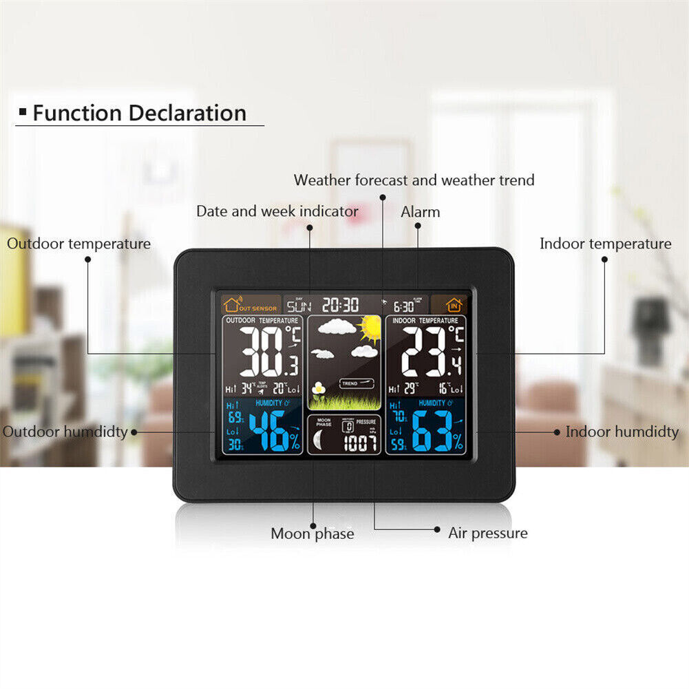 Digital LCD Indoor Outdoor Wireless Weather Station Clock Calendar Thermometer