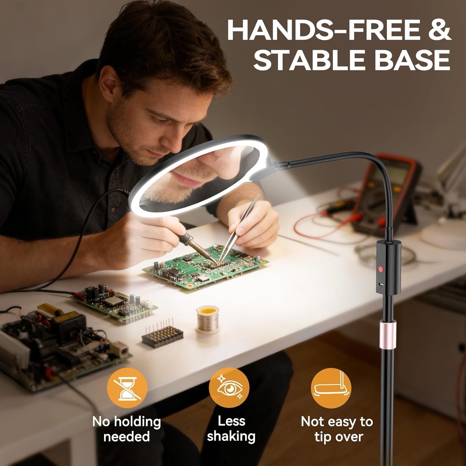 Magnifying Glass With Light And Stand, 10X Large 7'' Magnifying Glass