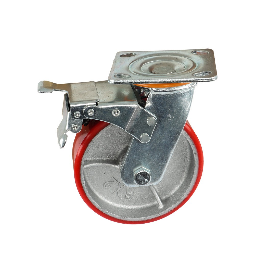 4 Pack 6 Inch Heavy Duty Red Caster Wheels Swivel Plate Total Lock Brake