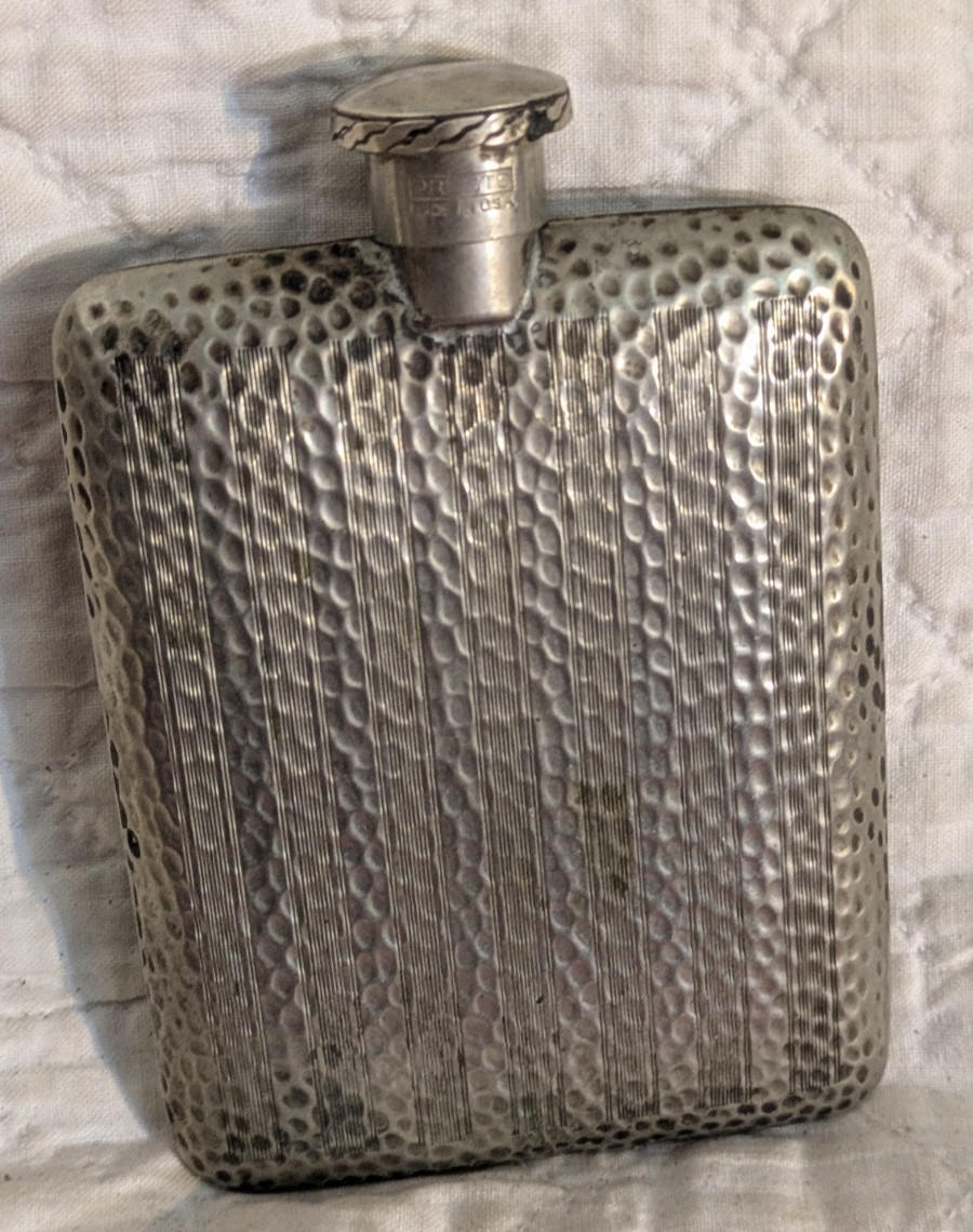 Vintage Presto Flask Hand Hammered Silver Plate with Diamond area for monogram