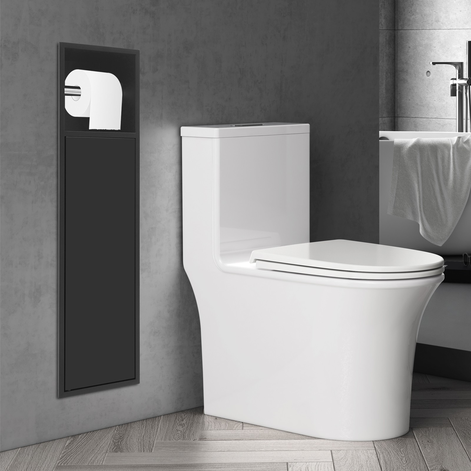 4-Tier 304 Stainless Steel Recessed Bathroom Niche W/ Toilet Paper Holder