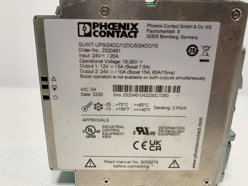 Phoenix Contact 2320461 UPS 24VDC Input 12V/5A 24V/10A Output