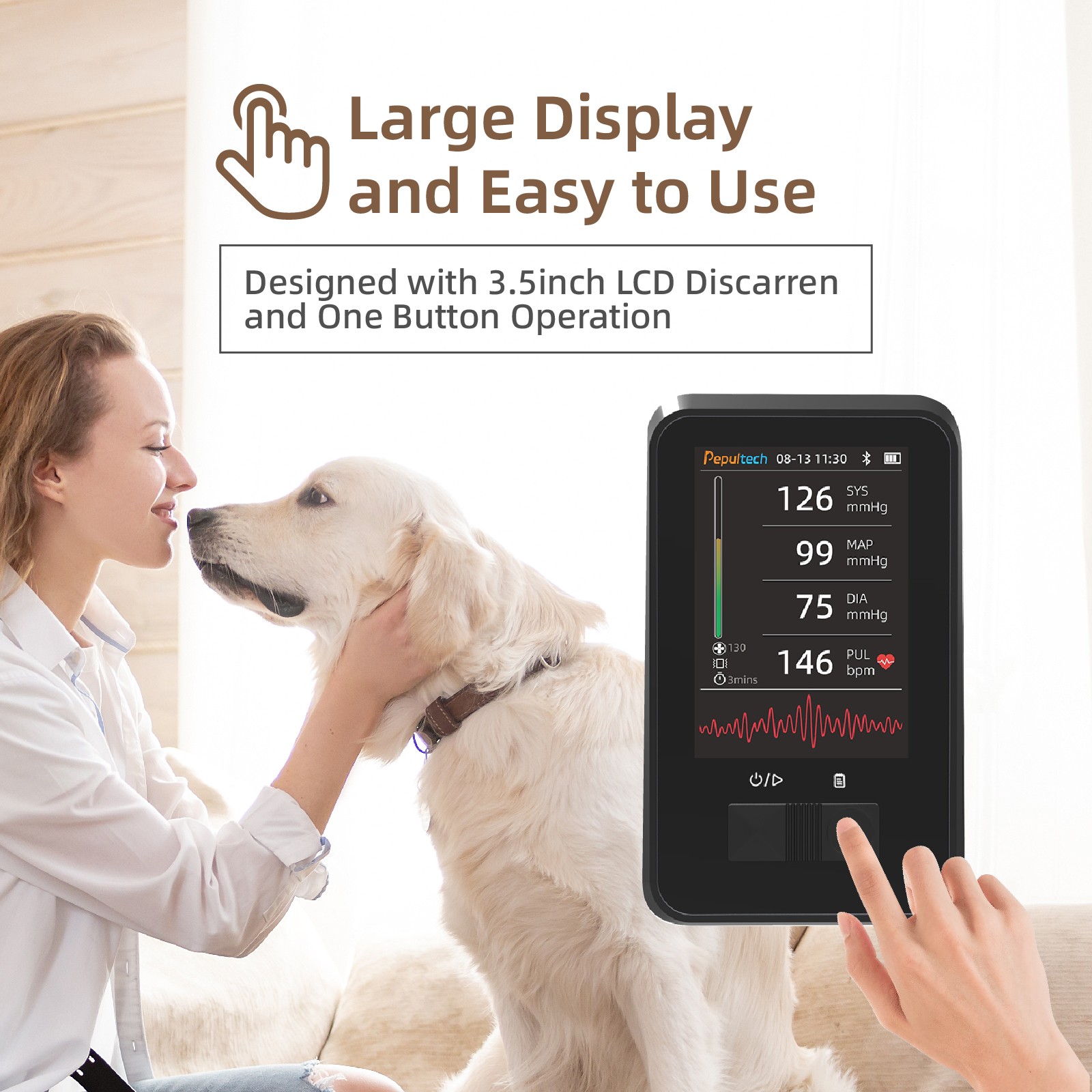Pet Blood Pressure Monitor 5Cuffs for Dog&Cat Rechargeable for Family Clinic Use