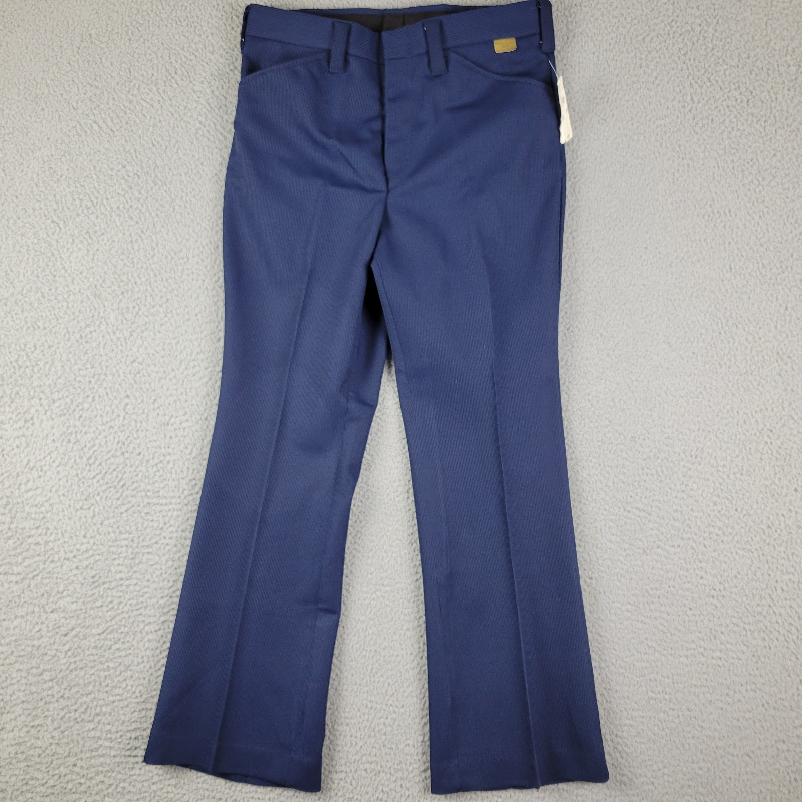 Mr Wrangler Knit Flare pants 34x30 navy blue stripe Dacron polyester 1971 USA