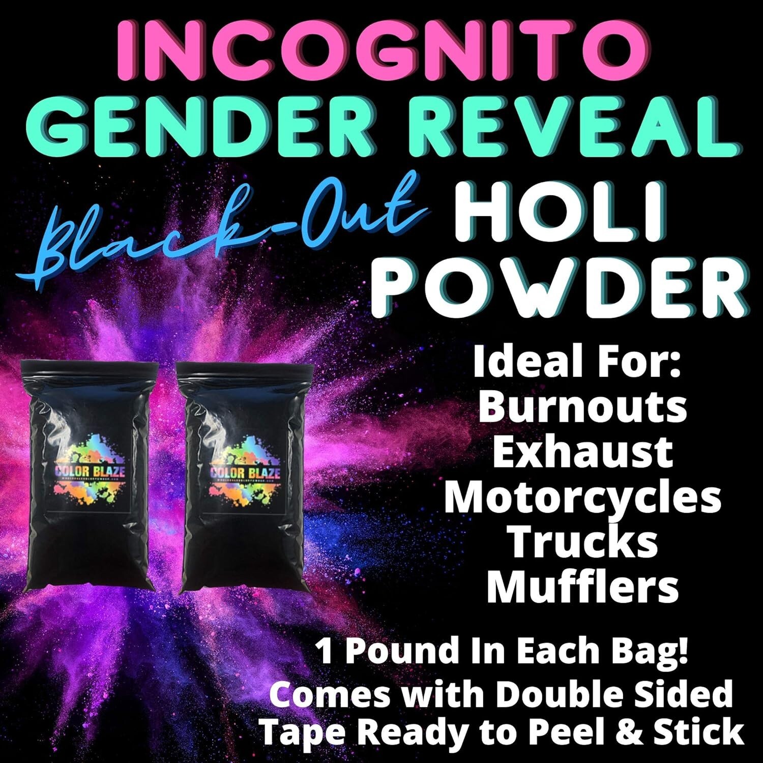 Color Blaze - Blackout Out Color Powder 1lb Pink & 1lb Blue - Baby Gender Reveal