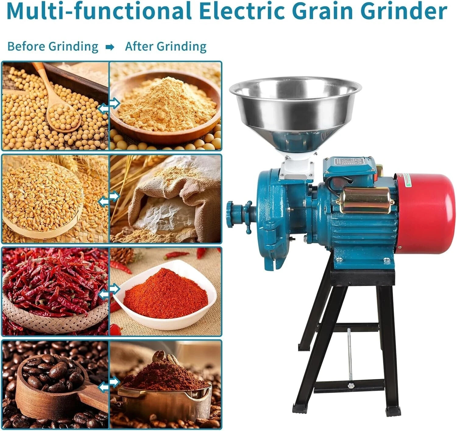 Electric Grain Mill Grinder 3000W 110V Commercial Dry Feed Corn Cereals Wheat