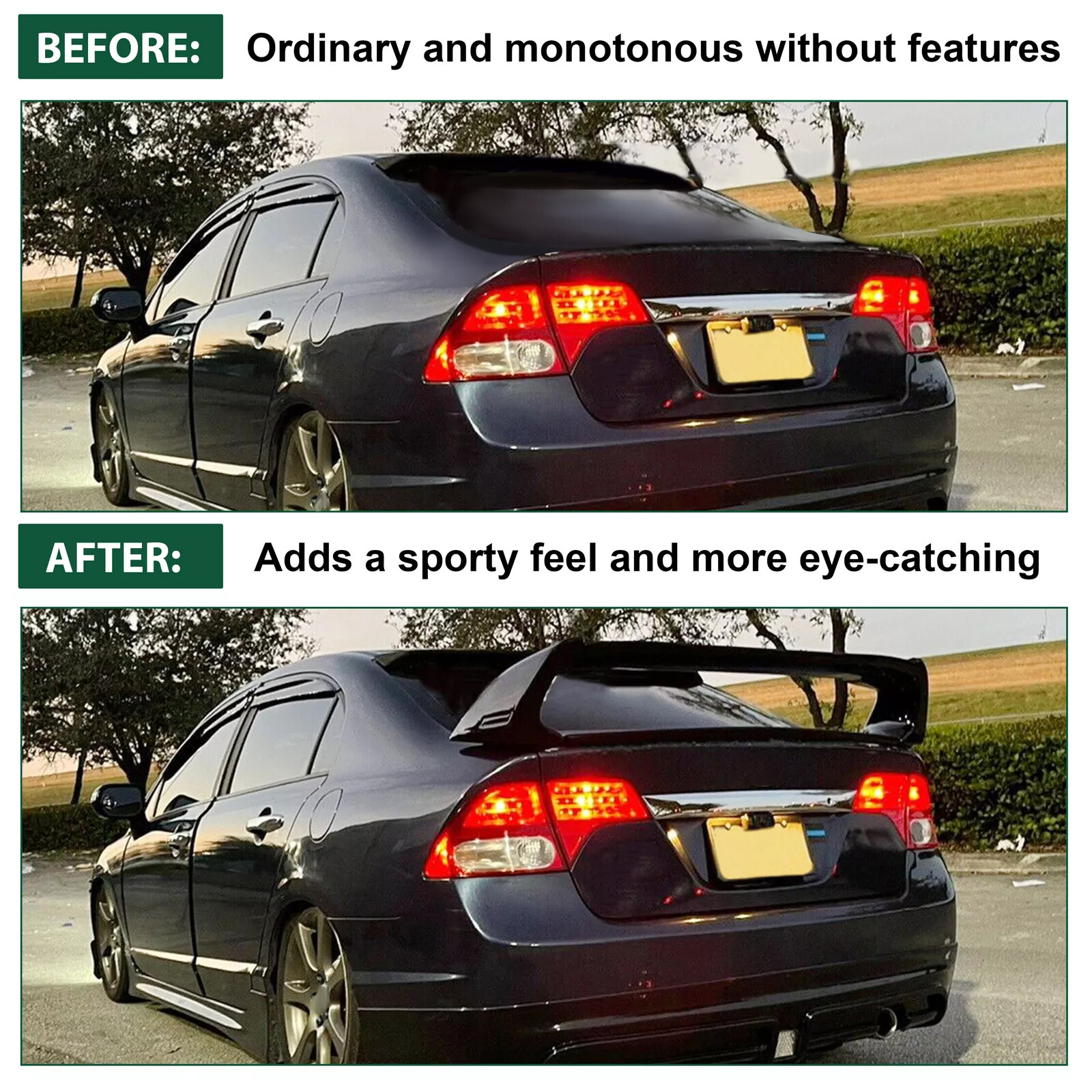 For 06-11 Civic 4DR Sedan Gloss Black Painted Mugen Style RR Trunk Wing Spoiler