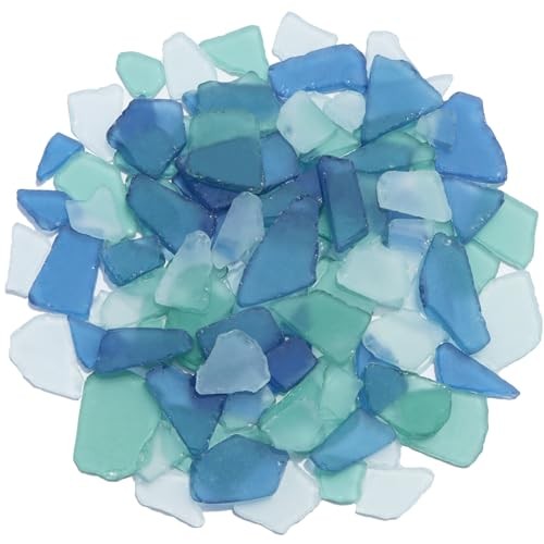 Sea Glass for Crafts - 14oz Frosted Seaglass Pieces - Blue, Aqua Green, White