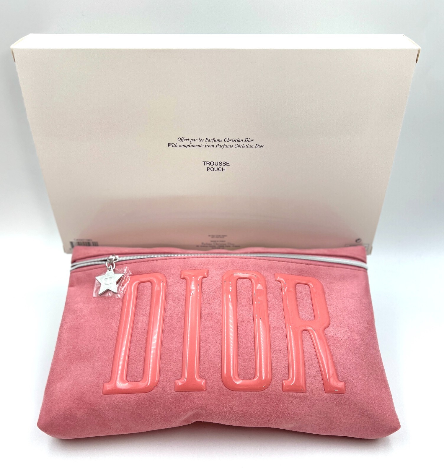 New! Dior Cosmetic Star Zipper Makeup Bag Pouch Clutch ~ Pink Suede