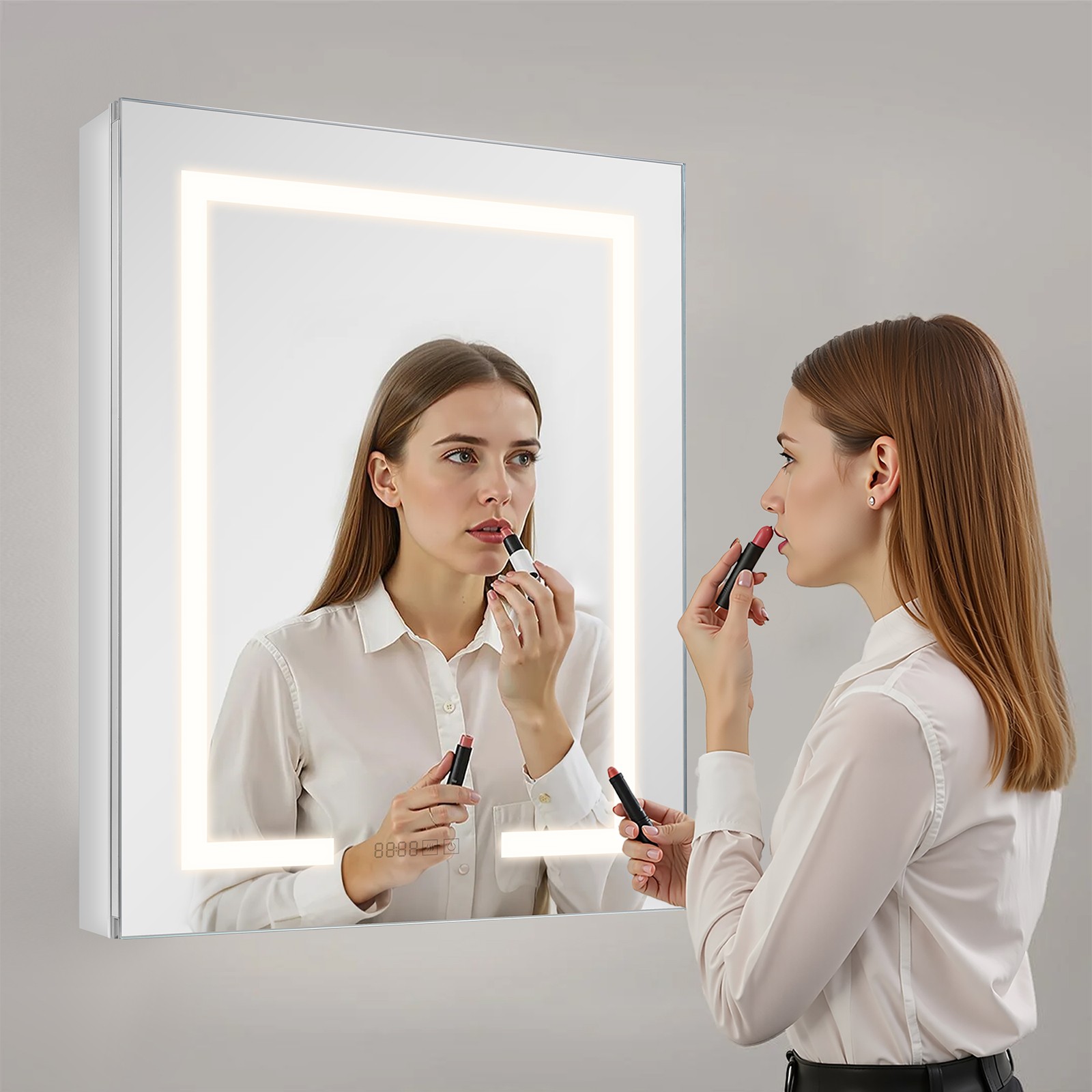 VEVOR Lighted Medicine Cabinet with HD Mirror 24 x 30 in Recessed or Wall Mount