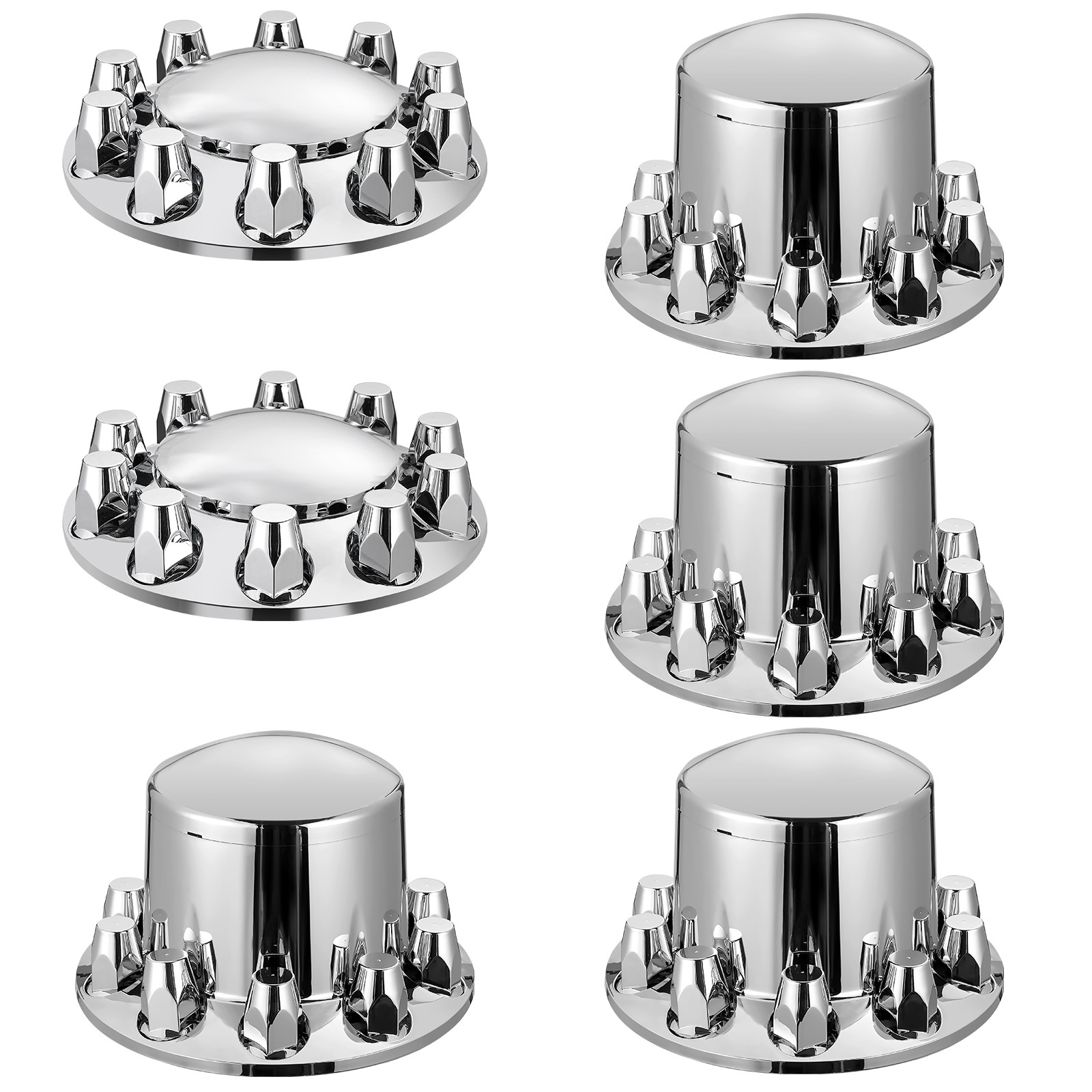 Chrome Hub Cover Semi Truck Wheel Axle Cover 33mm Lug Nut Front & Rear Thread-On