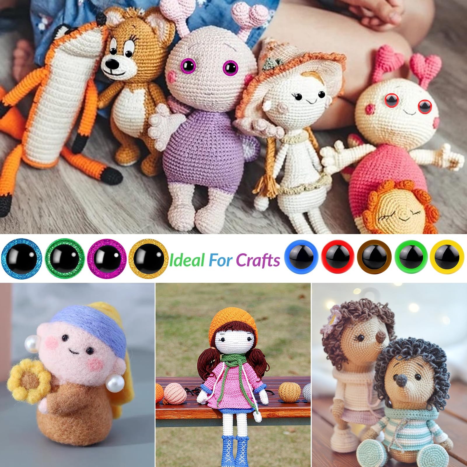 1100PCS Safety Eyes and Noses, Amigurumi Safety Eyes for Crocheting, Colorful...
