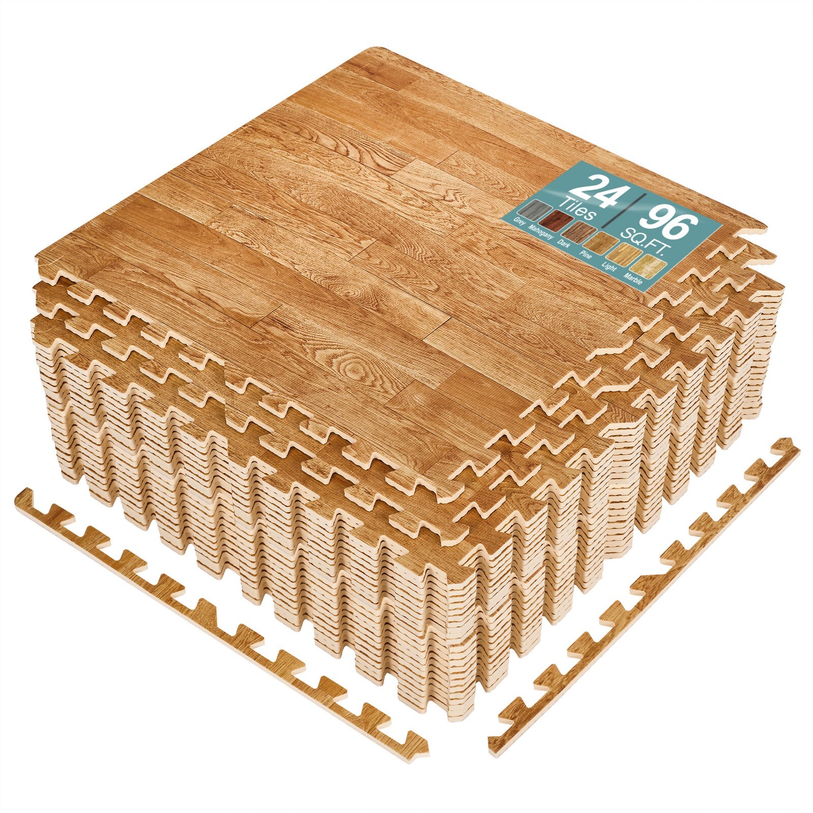 Sorbus 96 Sq. Ft. Wood Grain Floor Tiles, Interlocking EVA Foam Mats 24 Pcs.