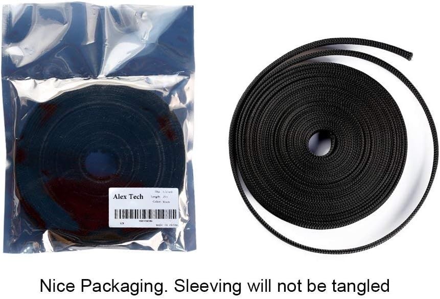 25ft - 1.5 inch PET Expandable Braided Sleeving – Black – Braided Cable Sleeve