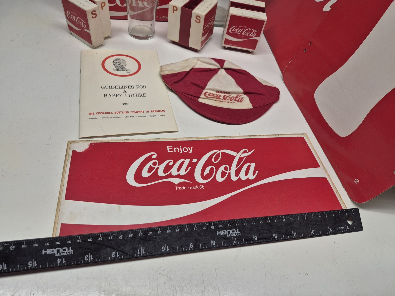 Vintage Coca-Cola Collectible Item Lot Glasses Pitcher Hat Shakers