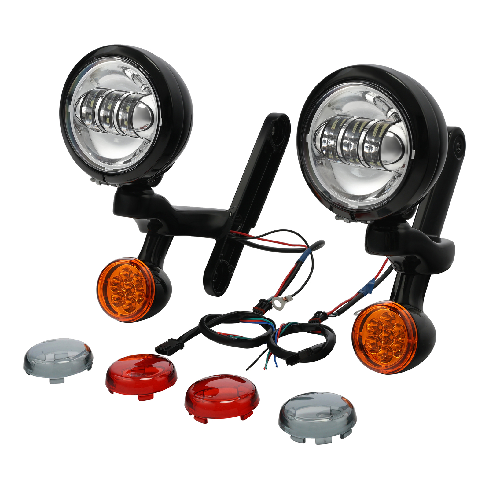 LED Spot Fog Passing Lights Lamp Turn Signals Bar Kit Fit for Harley Road King