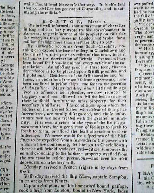 AMERICAN REVOLUTIONARY WAR Benedict Arnold John Andre Cowpens SC 1781 Newspaper