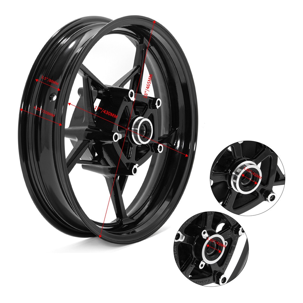 17"x3.5" Tubeless Front Wheel Rim For Kawasaki Z650 Z900 17-24 Ninja 650 EX650