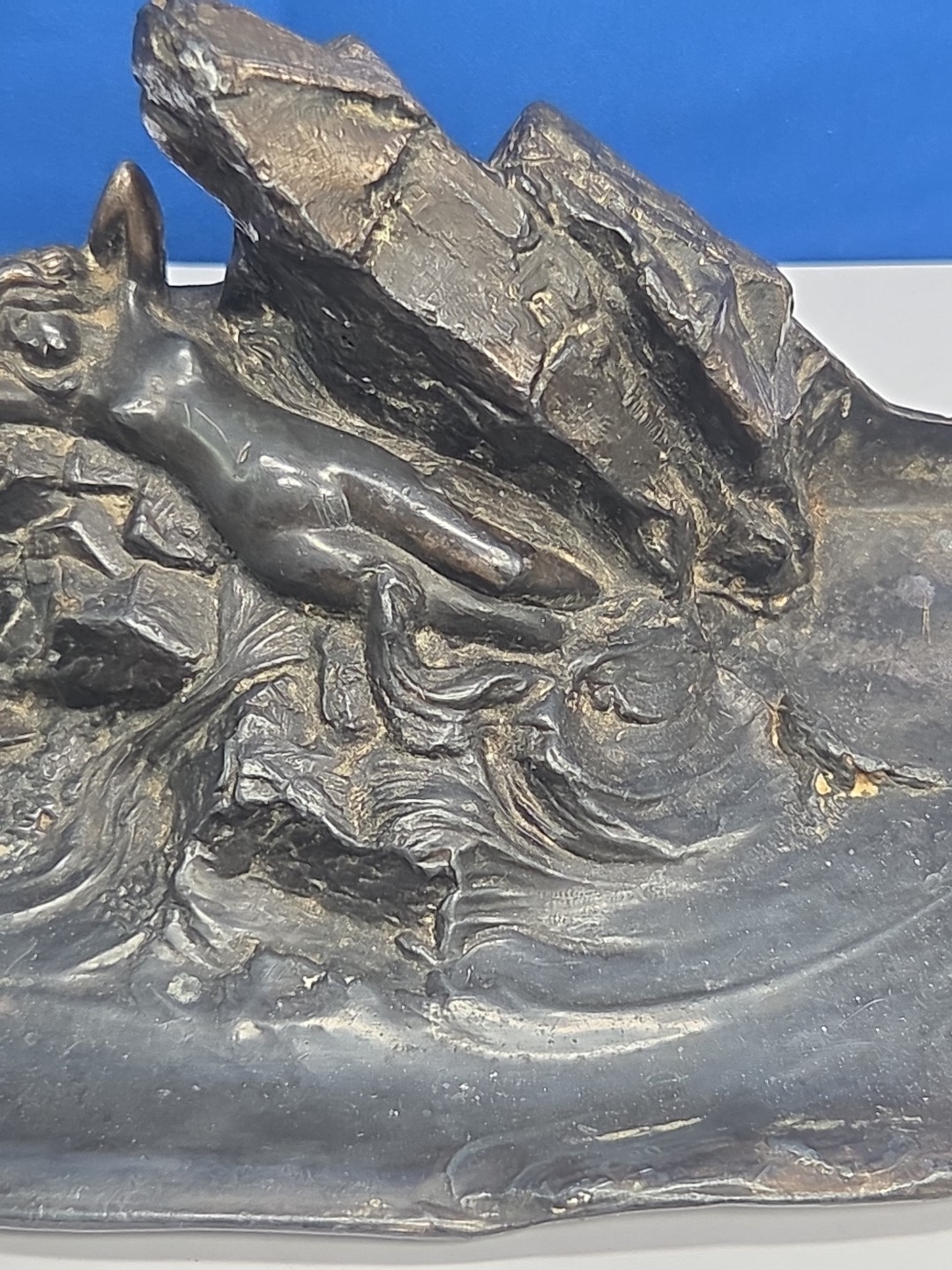 Art Nouveau Nude Maiden Water Inkwell Laying On Rocks Metal Trinket Earings TS