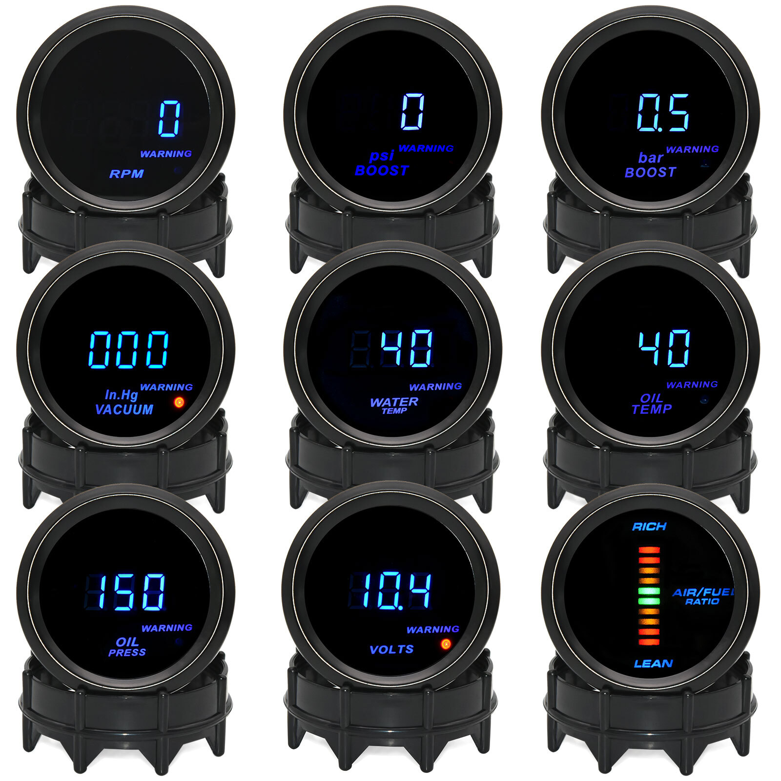 2" 52mm LED Digital Boost Water/Oil Temp/Pressure/Tachometer/Volt Gauge For Car