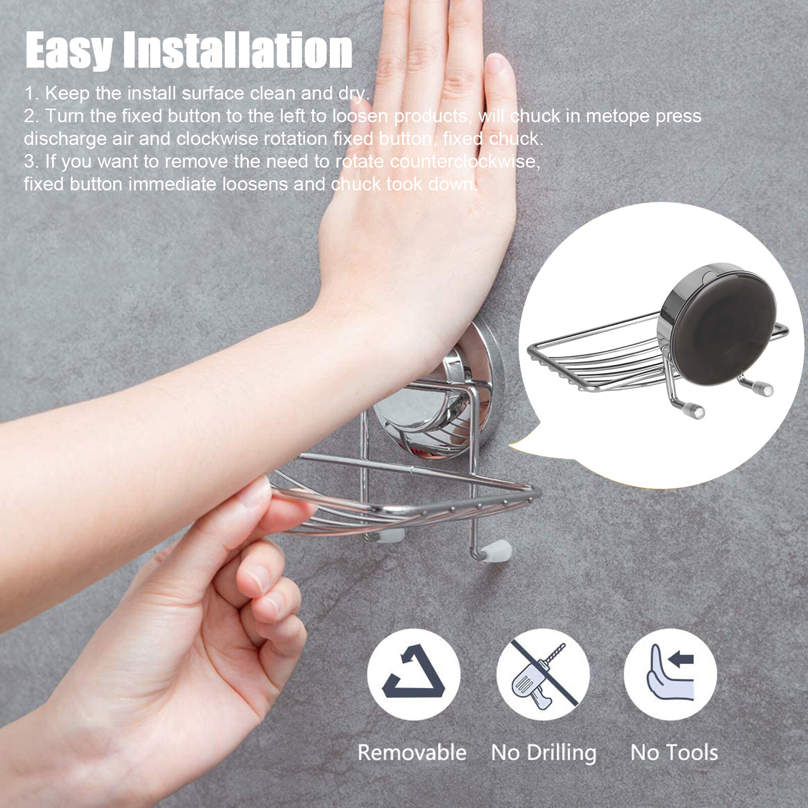 Soap Dish Mounted Wall Holder Bathroom Shower Basket Storage Box Stainless Steel