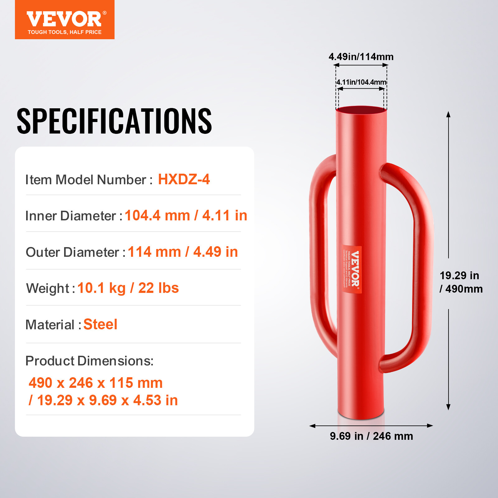 VEVOR Fence Post Driver with Handles 4.11 in Inner Diameter T Post Pole Pounder