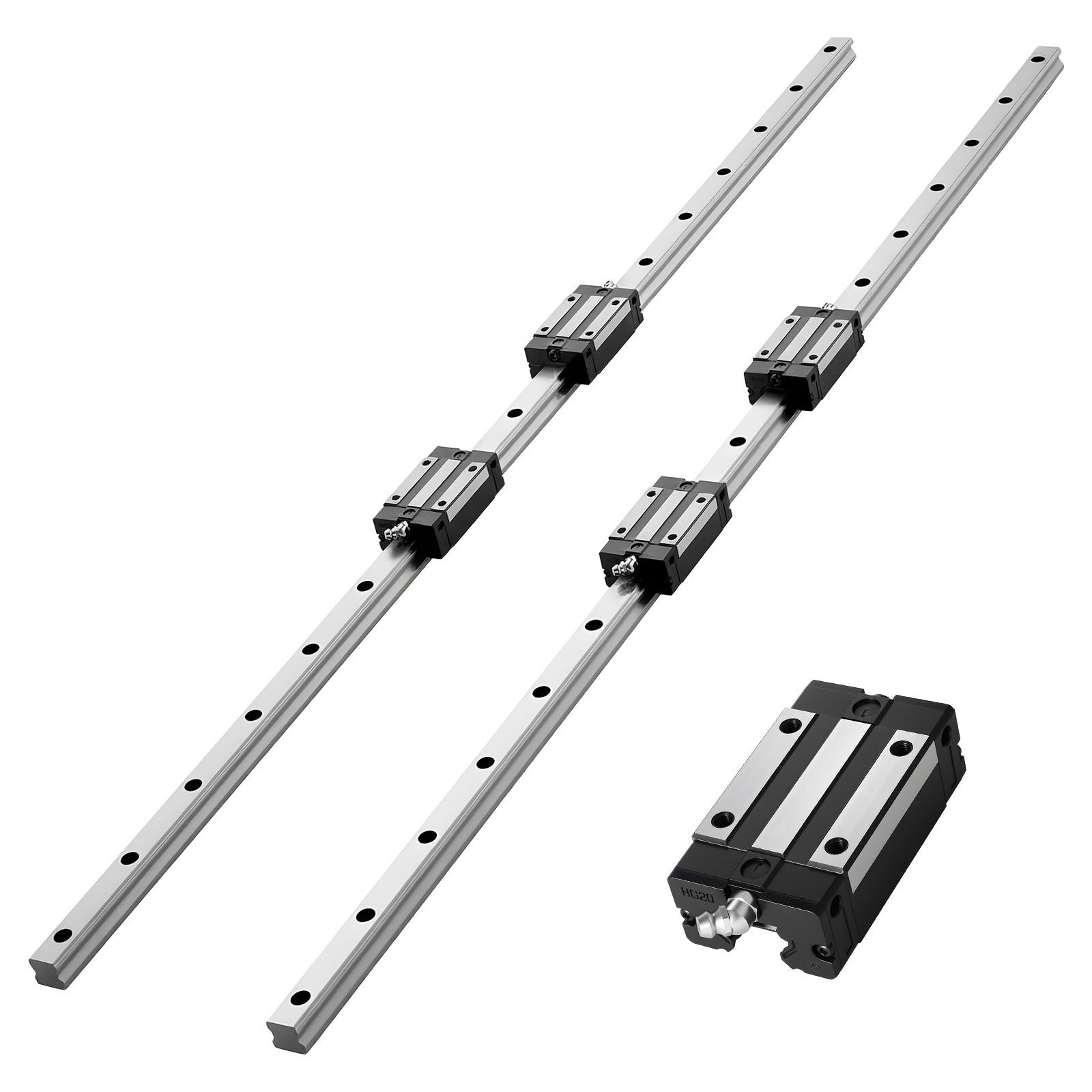 VEVOR Linear Rail Kit HGR20 2Pcs 1000 mm(39.4 in) Guide Rails 4Pcs Slide Blocks