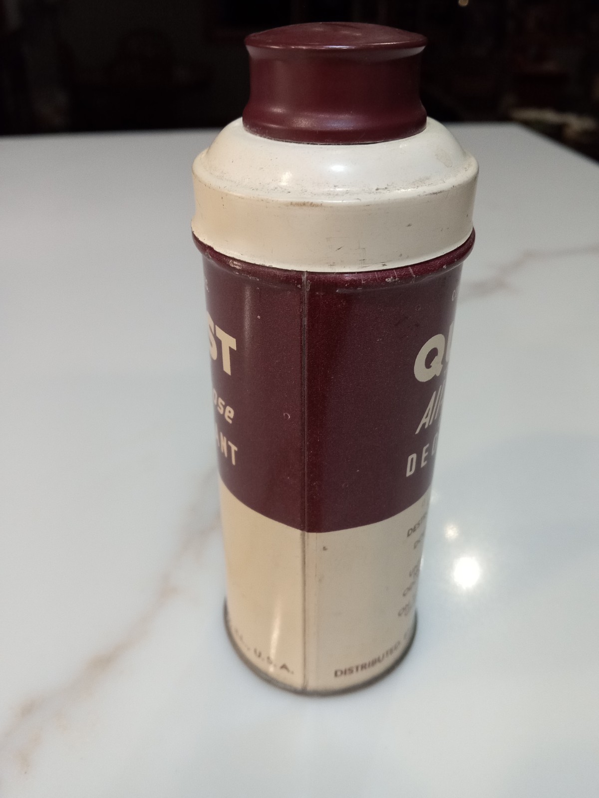 Quest - All Purpose - Deodorant Powder- Metal Tin. Vintage 1940's Half Full.