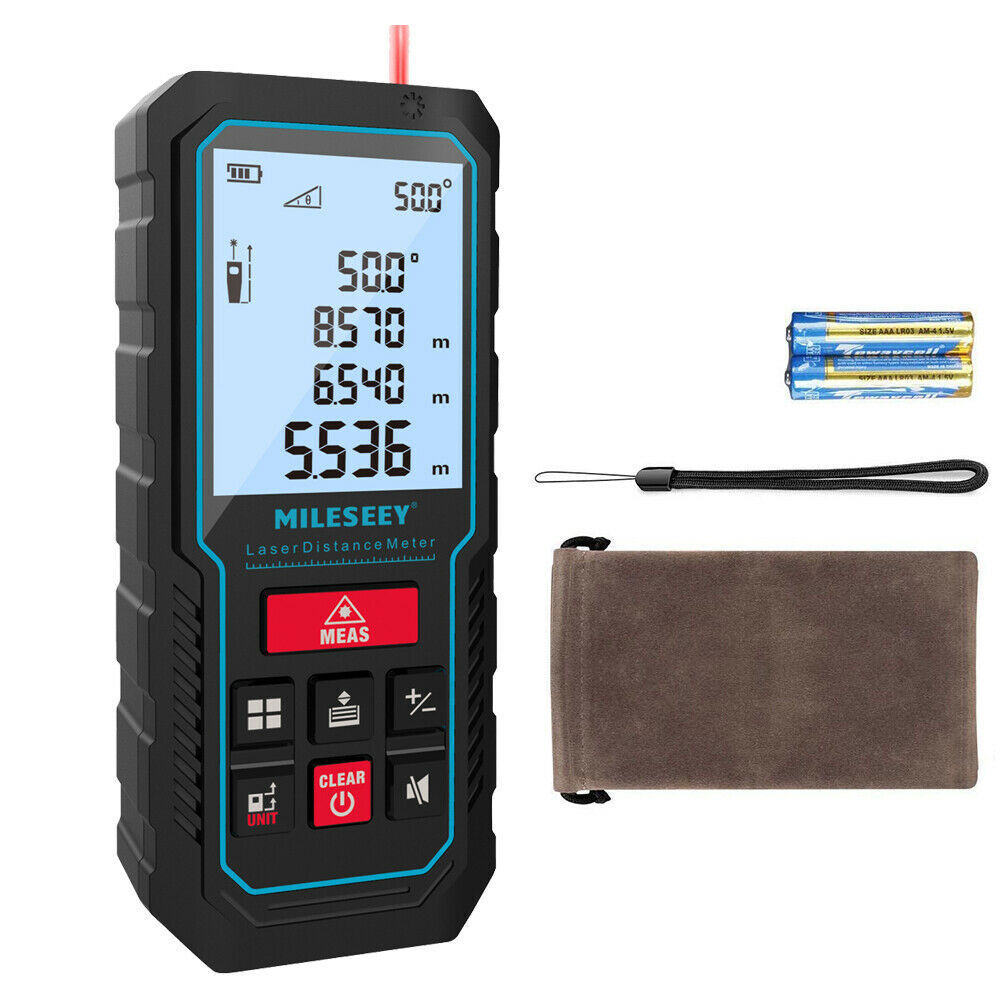 Mileseey Digital Laser Distance Meter Measurer Area Volume Pythagoras Tape LCD
