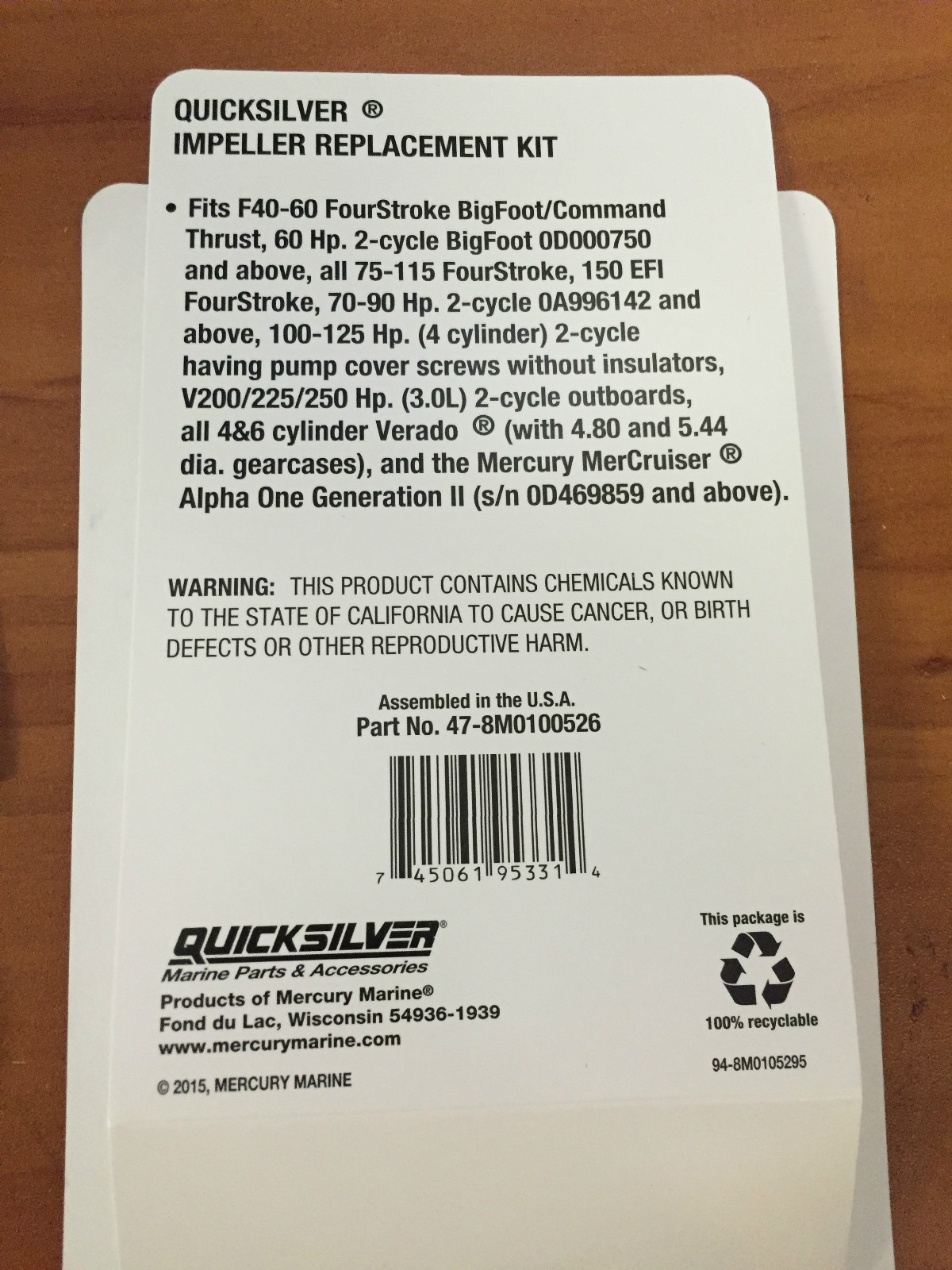 OEM MerCruiser Alpha Gen 2 Outdrive Water Pump Impeller Repair KIT 47-8M0100526