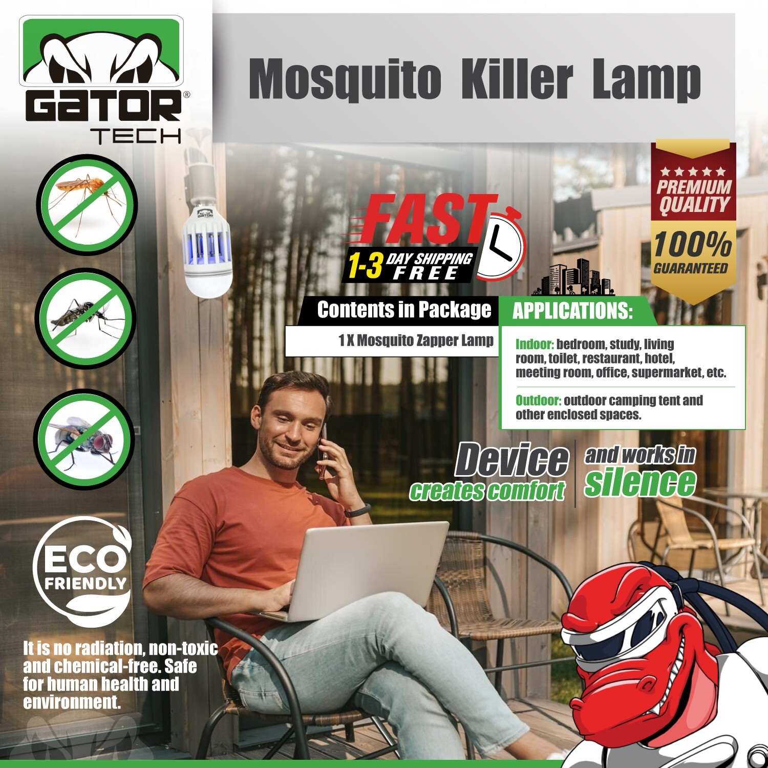 Insect Bug Mosquito Zapper Light Bulb Fly Trap Killer Indoor Outdoor UV Led Lamp