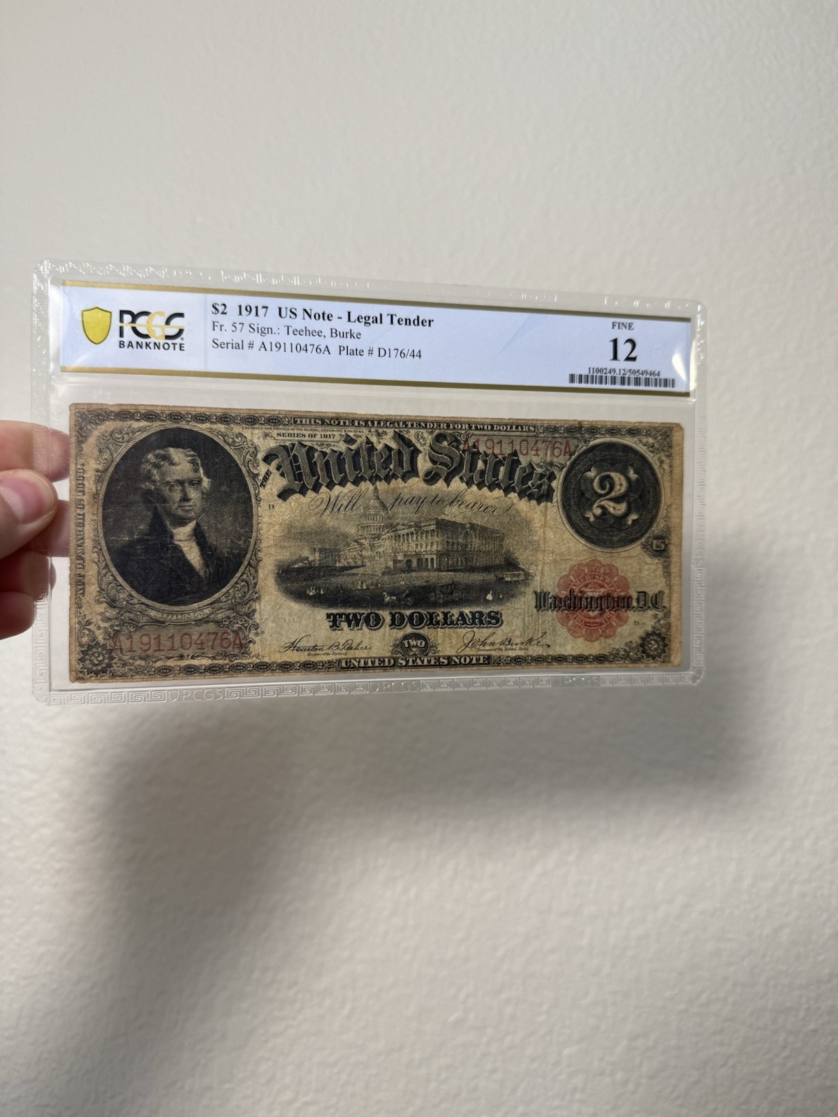 1917 $2 Legal Tender FR.57 PCGS 12 Fine Bracelet Back NICE NO COMMENTS