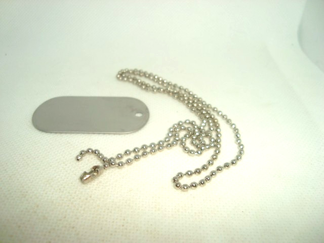 Military Style Dog Tag Silver Matte (Dull) Finish + 24 " in. Ball Chain necklace