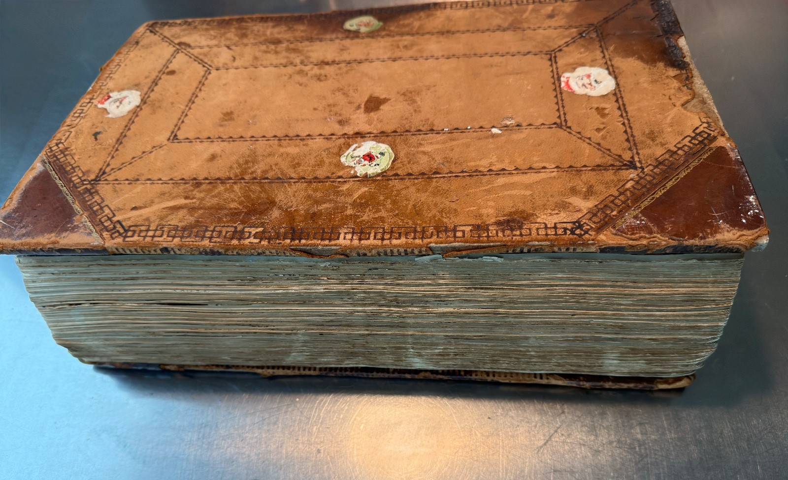 Large Newspaper Clipping Scrapbook NY/NJ 1920s-30s on 1840s Leatherbound Ledger