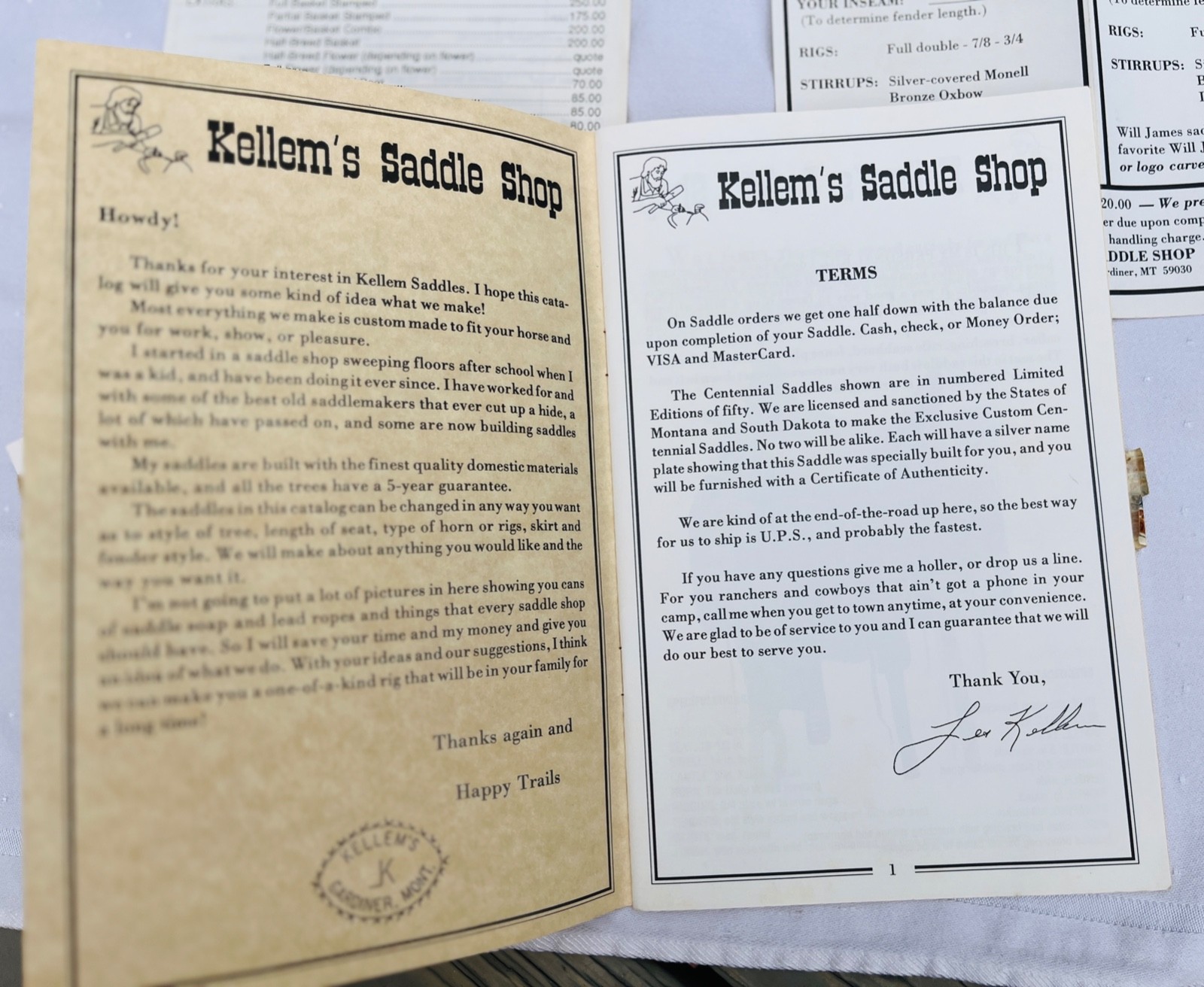 RARE VTG 1989 KELLEM'S SADDLE SHOP Montana Centennial Catalog/Price List