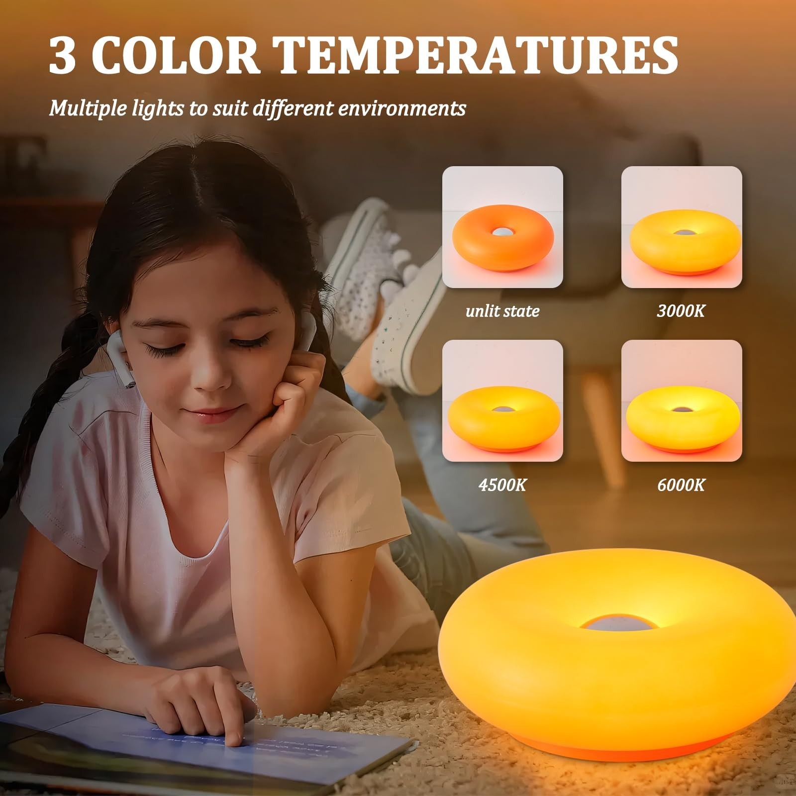 Modern Design Donut Table Lamp, LED Acrylic Lampshade with Durable Shade, Orange