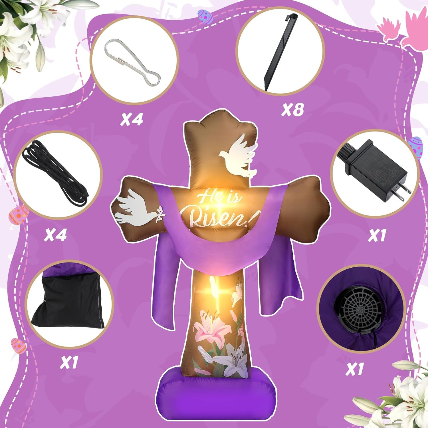 6 Ft Easter Inflatable Outdoor Yard Decoration Blow up Inflatable He Is Risen Cr