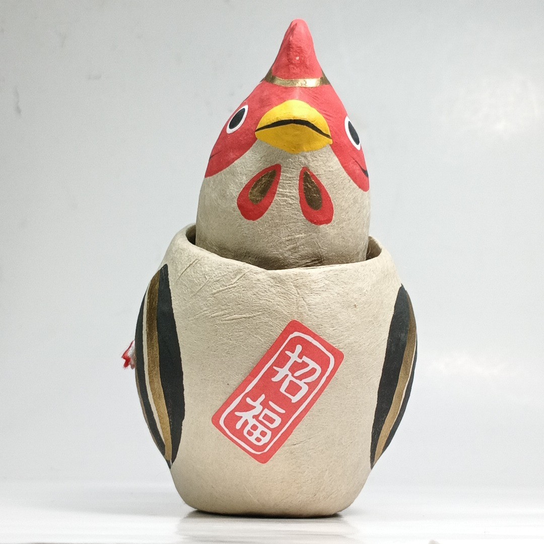 Japanese Paper Mache Bobblehead Chicken Doll Nozawa Folk Art