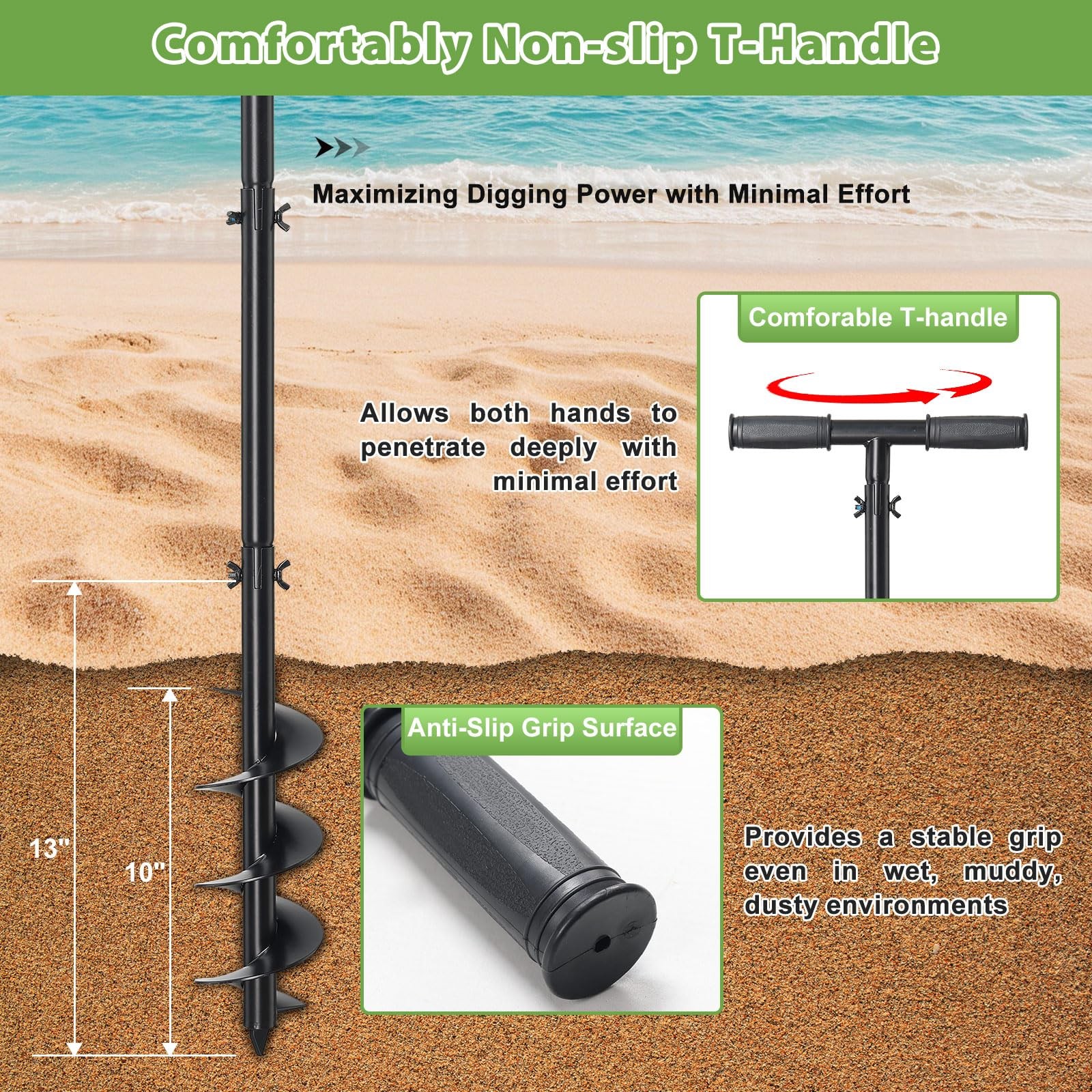 Manual Post Hole Digger Hand Auger Spiral Drill 38-Inch New