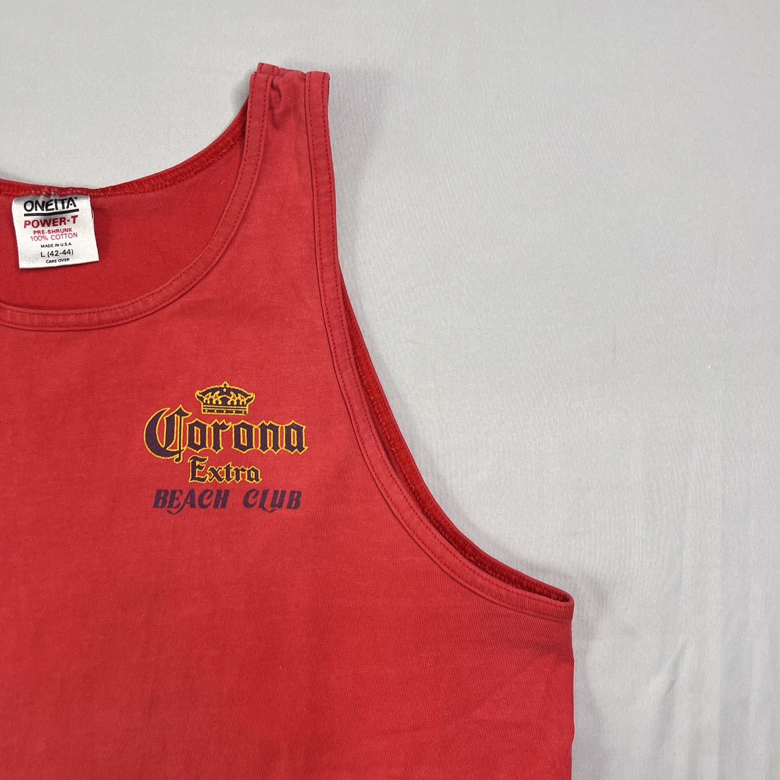 Vtg Corona Beach Club Tank Top Mens Large Red Distressed Baja California Mexico