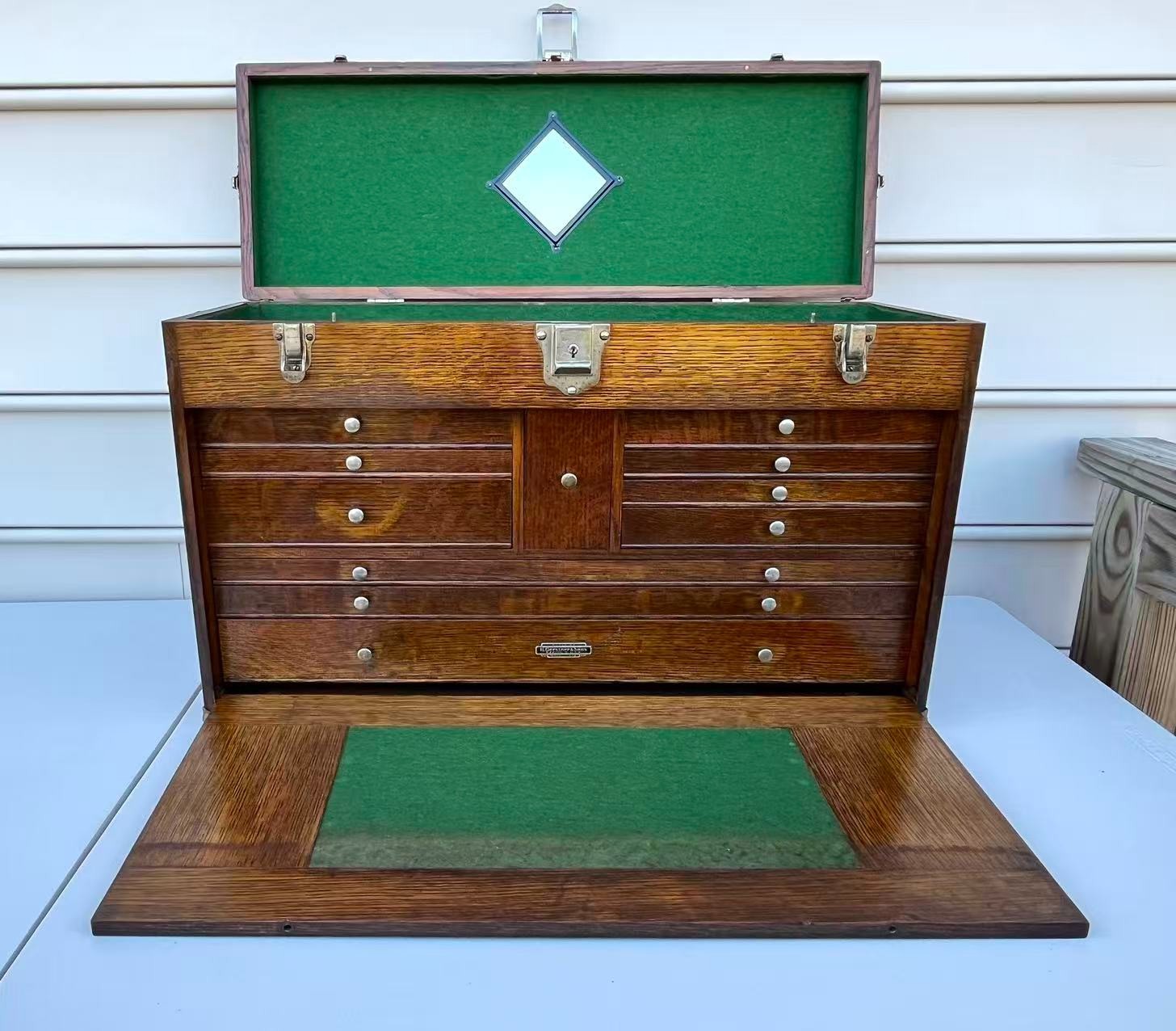 Vintage H. Gerstner & Son 11 Drawers Oak Wood Machinist Tool Chest Box Model 052