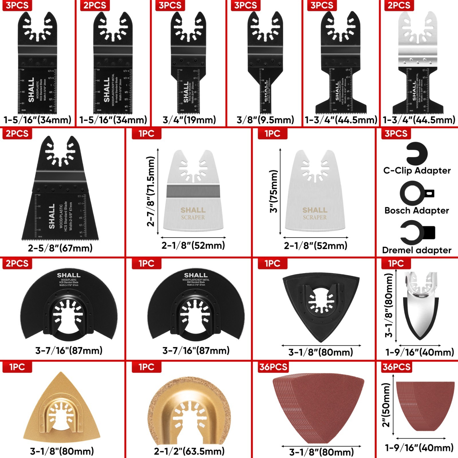 SHALL 102PCS Multitool Blades, Oscillating Multi Tool Accessories kits US