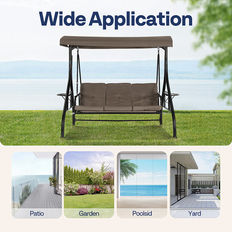 3-Seat Outdoor Converting Swing Chair w/ Canopy Outdoor Porch Swing Chair &Stand
