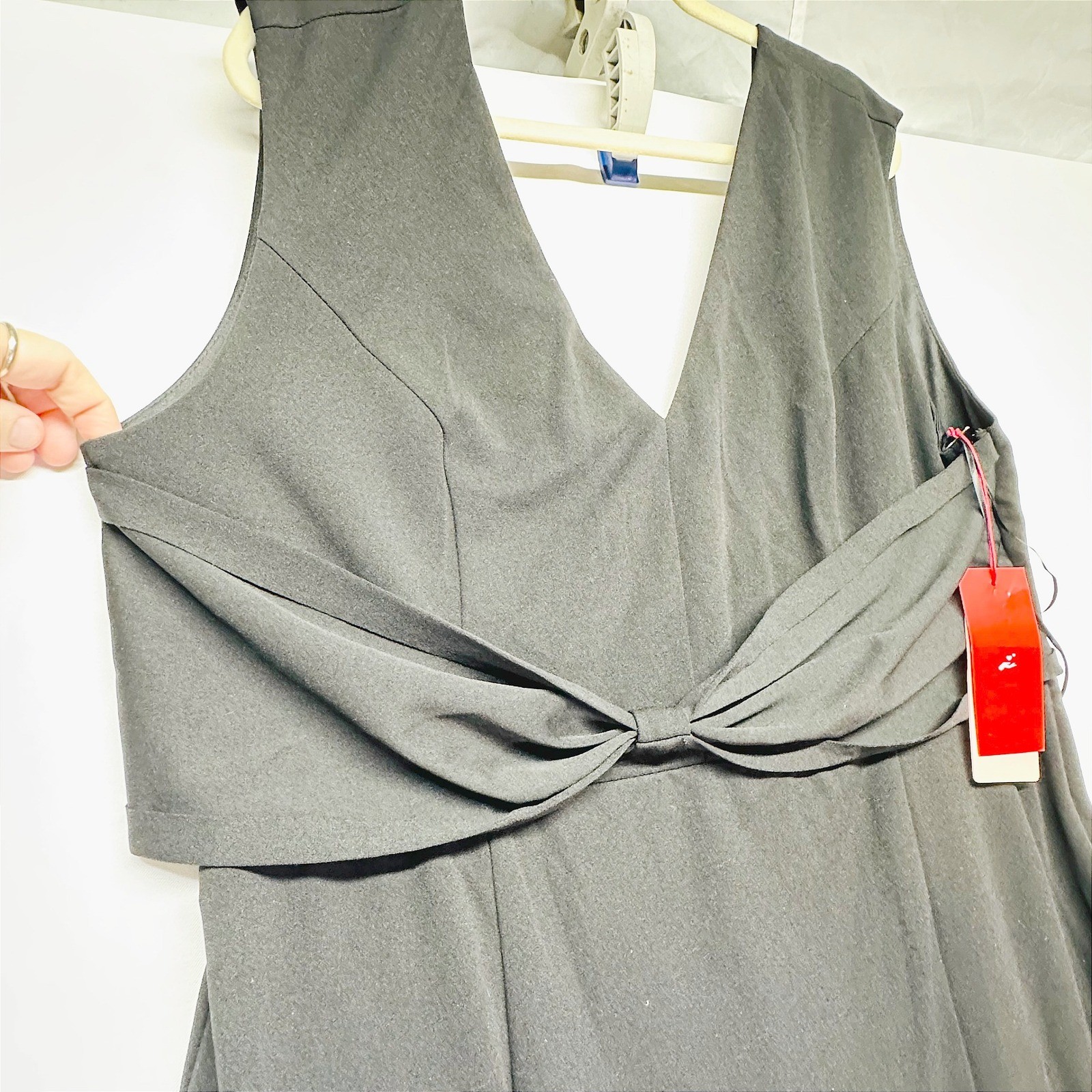 Vow'd Black Cassava V-Neck Bow Accent Side Zip Mermaid Gown Dress Womens 22