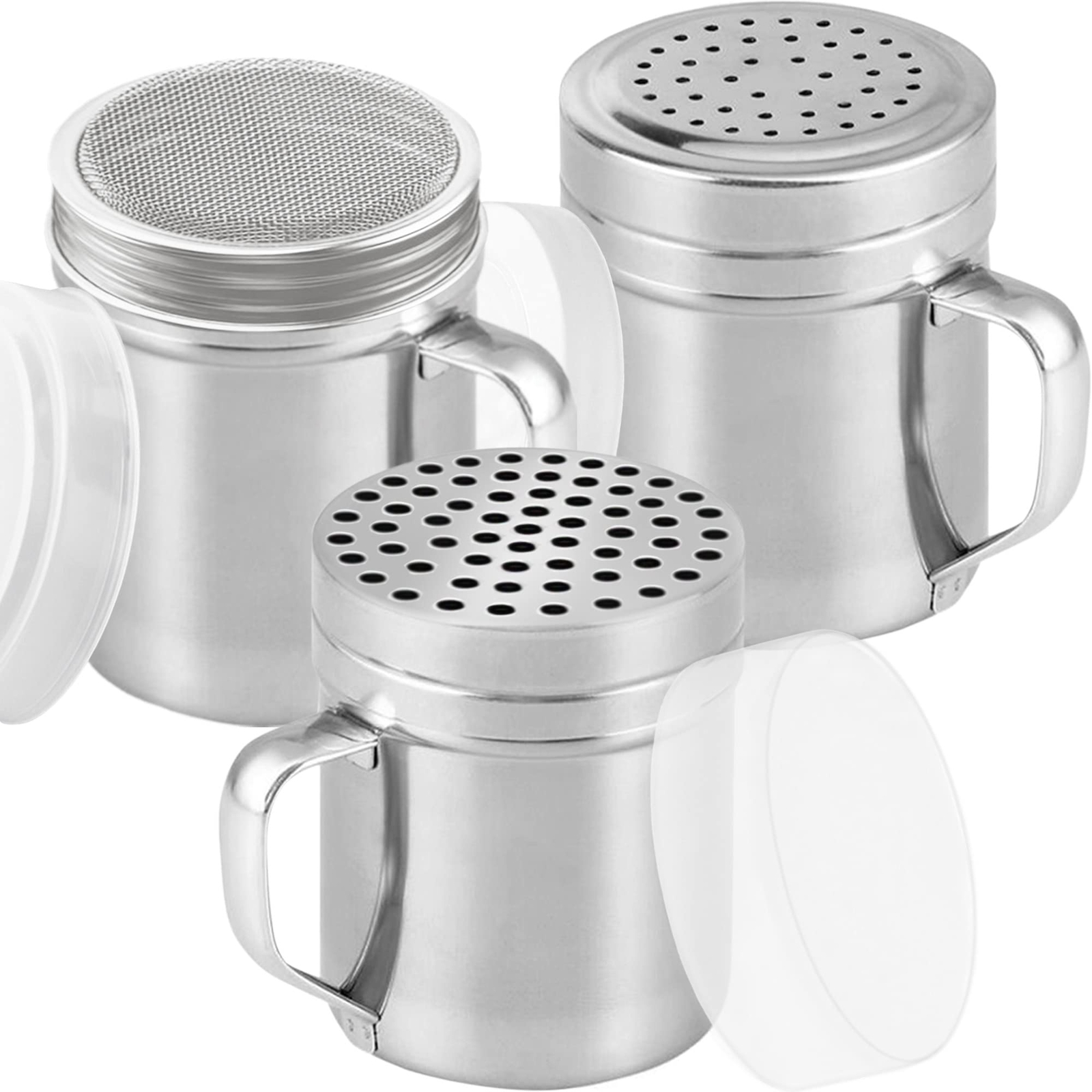 3 Pack Stainless Steel Dredge Shaker Powder Sugar Shaker Duster w/ Handle, 10oz