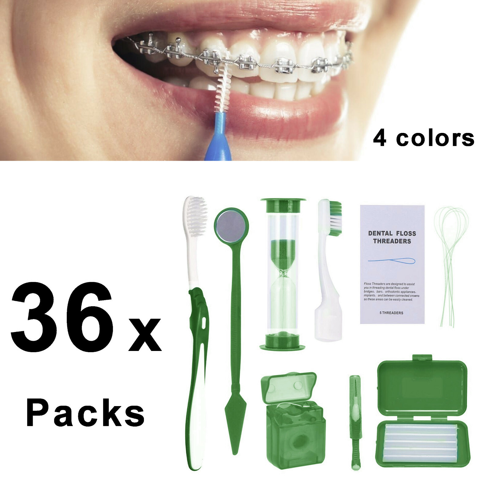 Braces Cleaning Kit Portable Orthodontic Toothbrush Oral Care 36-pack (8pc each)